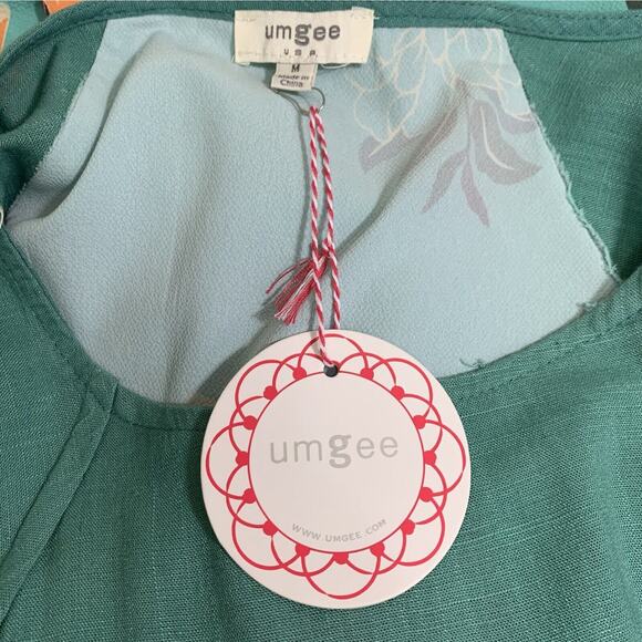 Umgee Dress Women's Medium Aqua Blue Multicolor Floral Back Raw Edge Trim - Picture 5 of 8